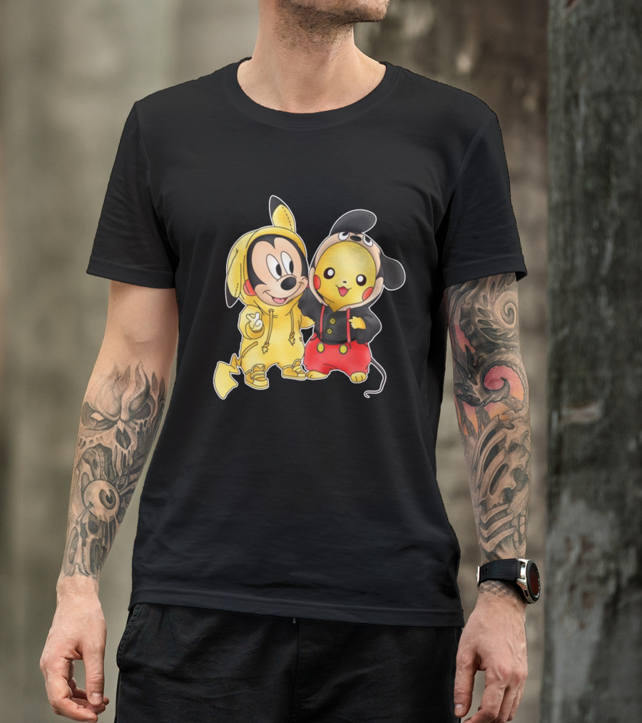 Mickey Pikachu Crossover Characters In Hoodie Costumes T-Shirt