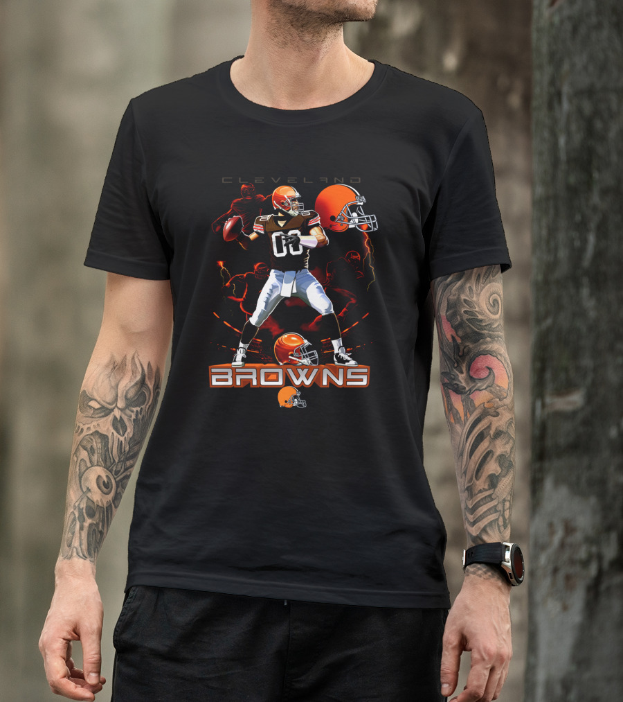 Cleveland Browns Quarterback Football Player With Helmets And Action Poses T-Shirt