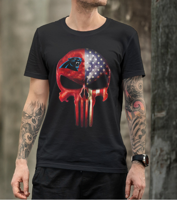 Carolina Panthers Skull American Flag T-Shirt