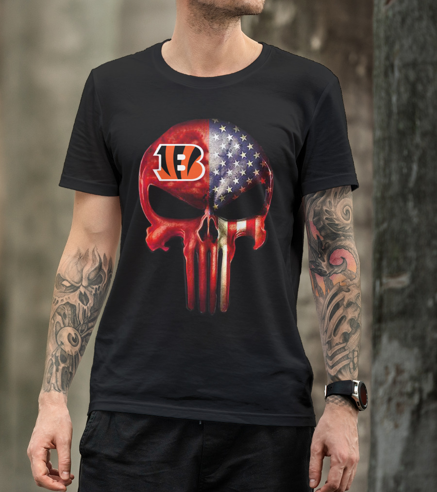 Cincinnati Bengals American Flag Skull For True Fans Only T-Shirt