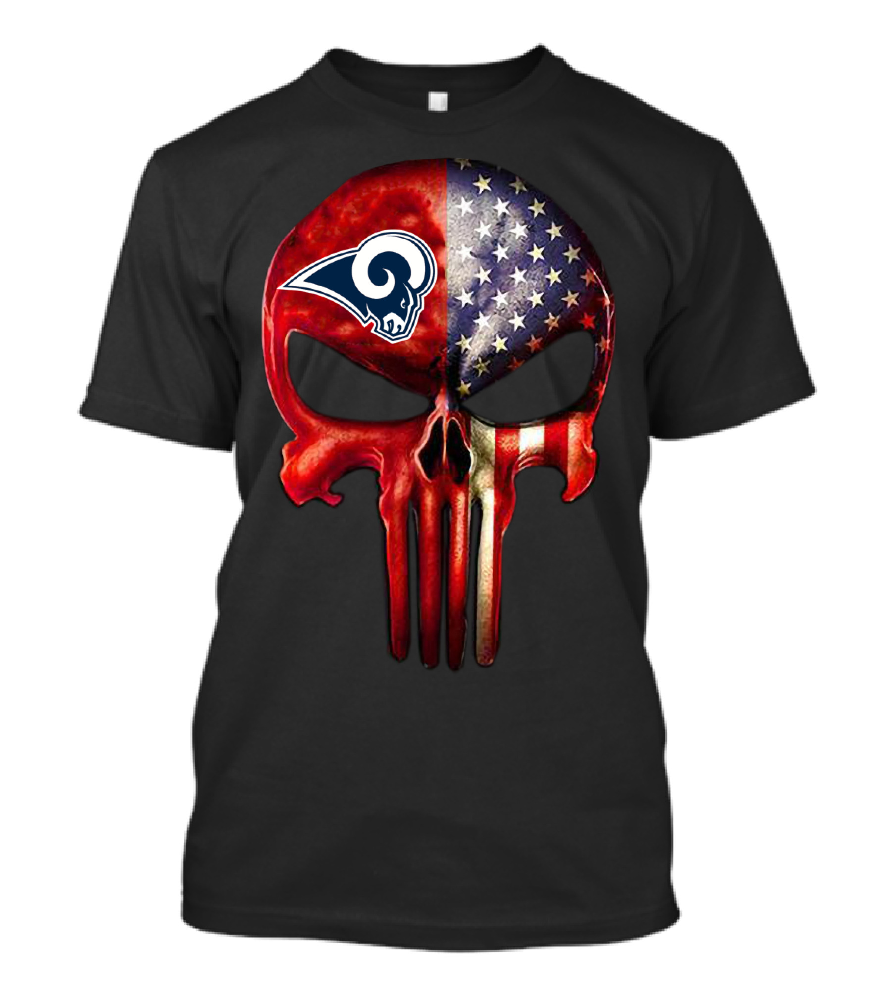 Los Angeles Rams Punisher Skull American Flag T-Shirt