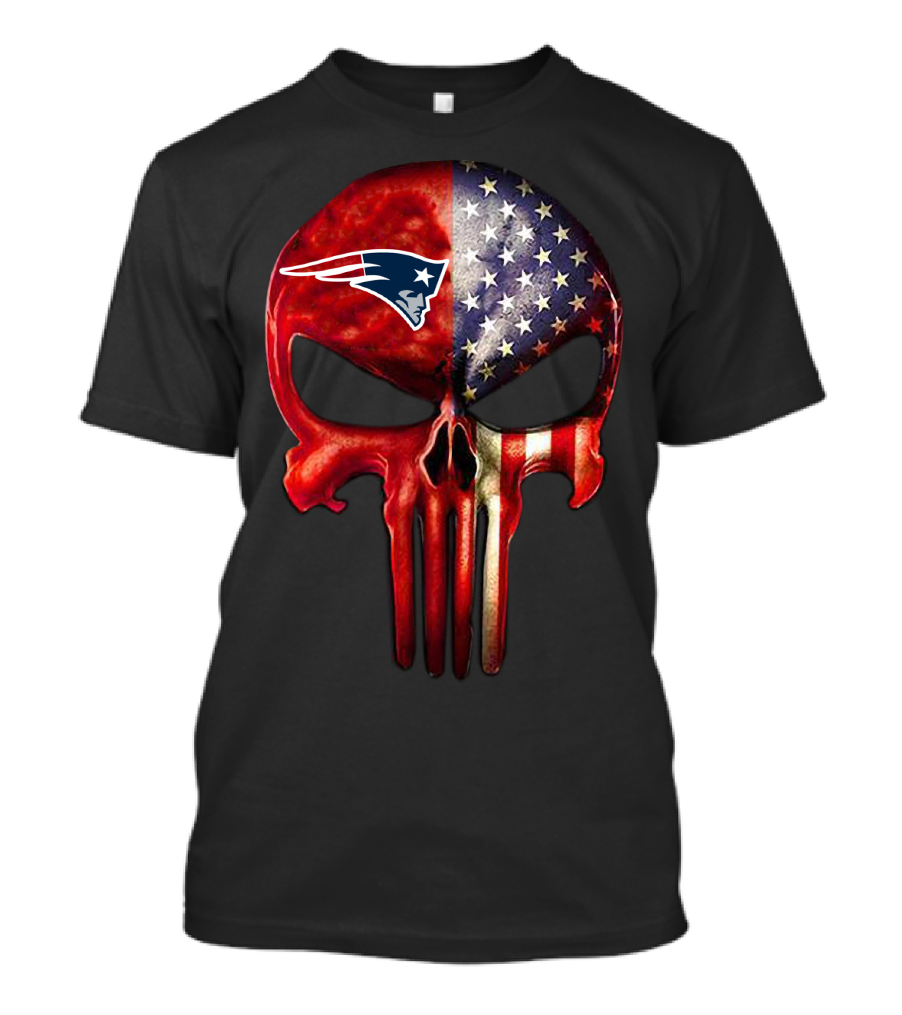 NEW ENGLAND Patriots Skull American Flag Fan Only T-Shirt
