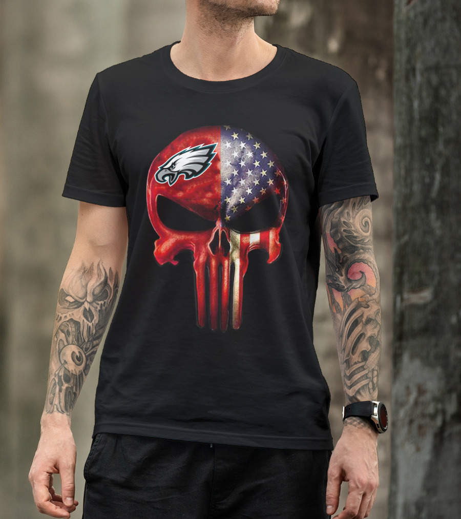 For True PHILADELPHIA Fan Only Eagles Patriotic Skull T-Shirt
