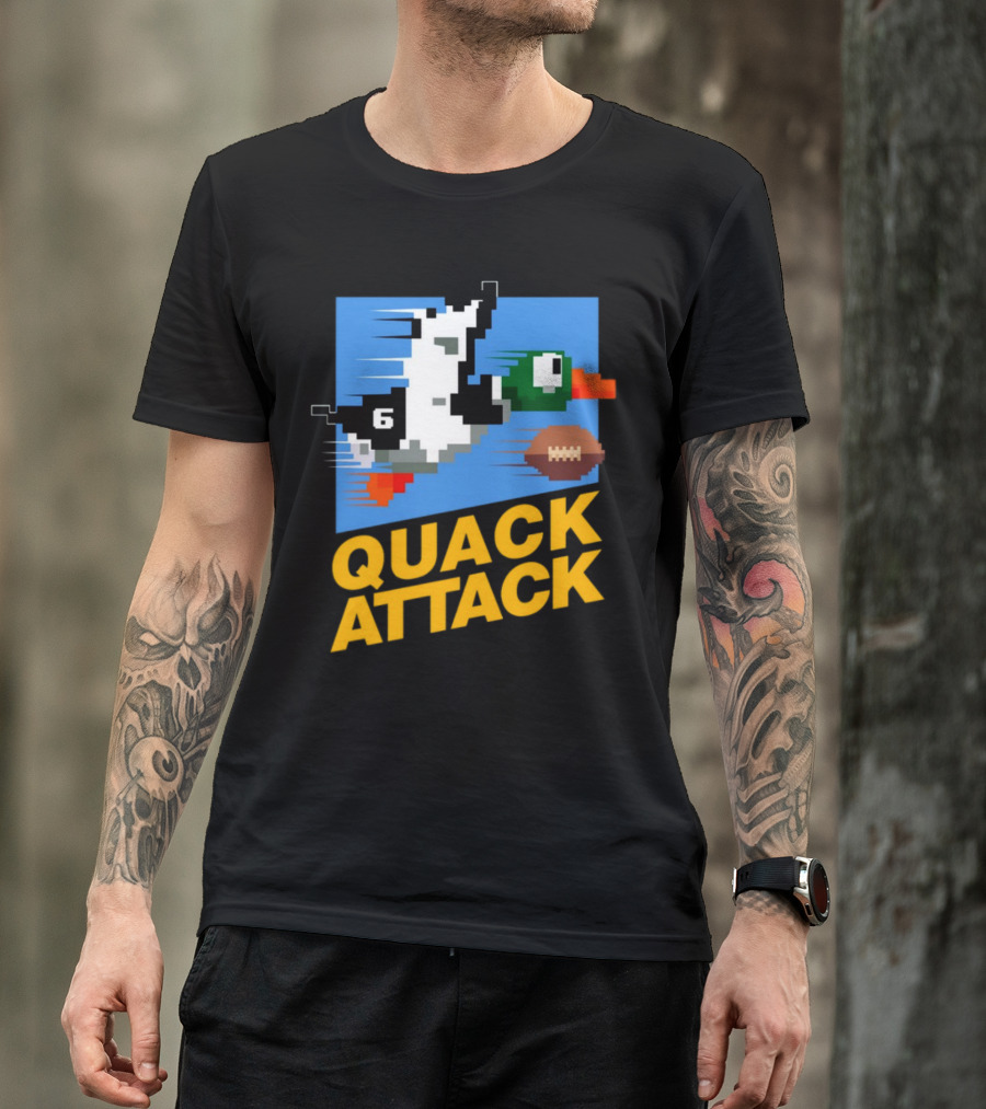 Quack Attack Pixel Duck Football Retro Gaming T-Shirt