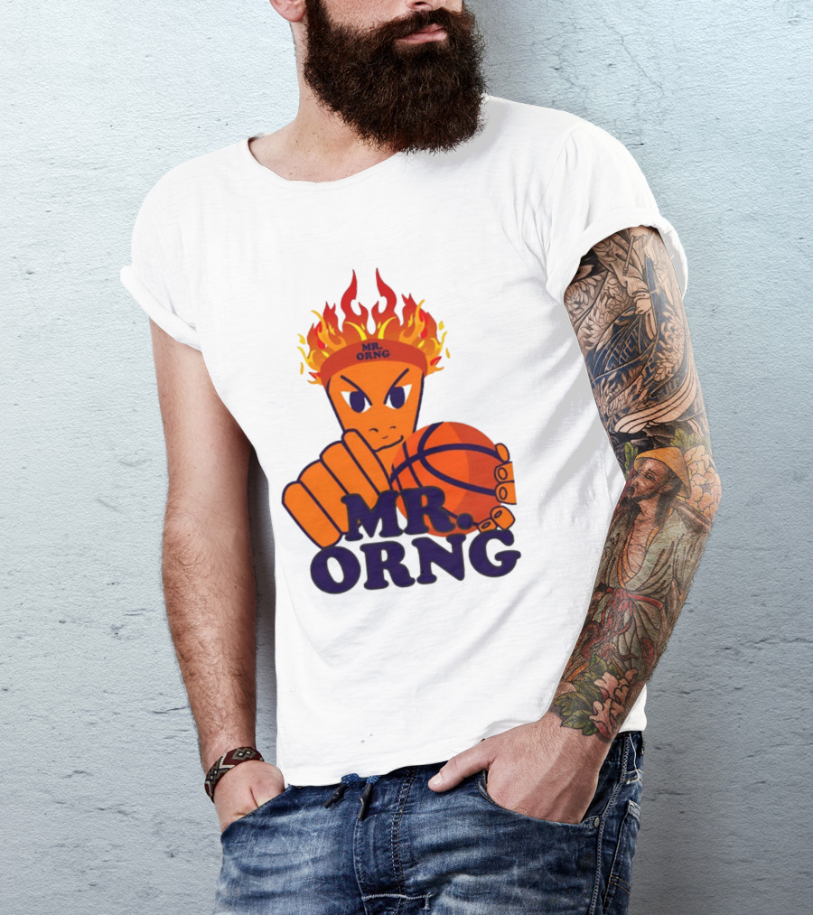 MR ORNG Basketball Flame Fist Character T-Shirt
