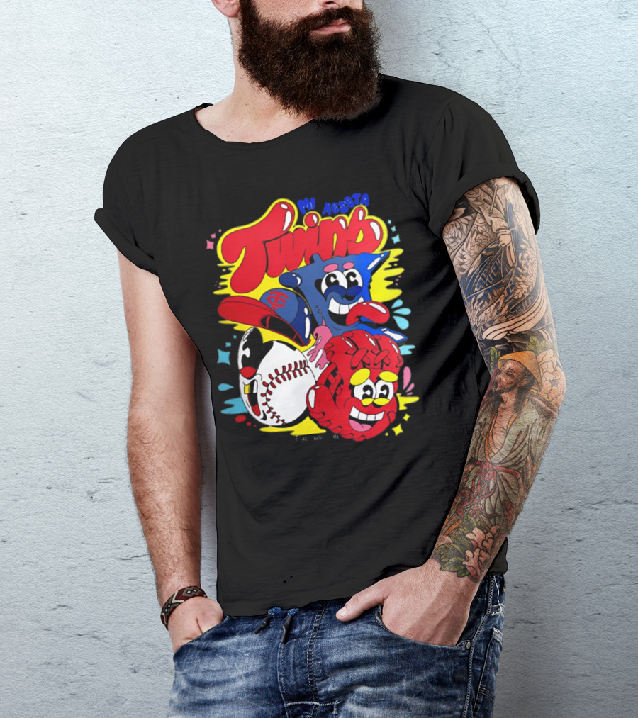 Minnesota Twins Cartoon Characters Baseball Art Evan Weselmann T-Shirt