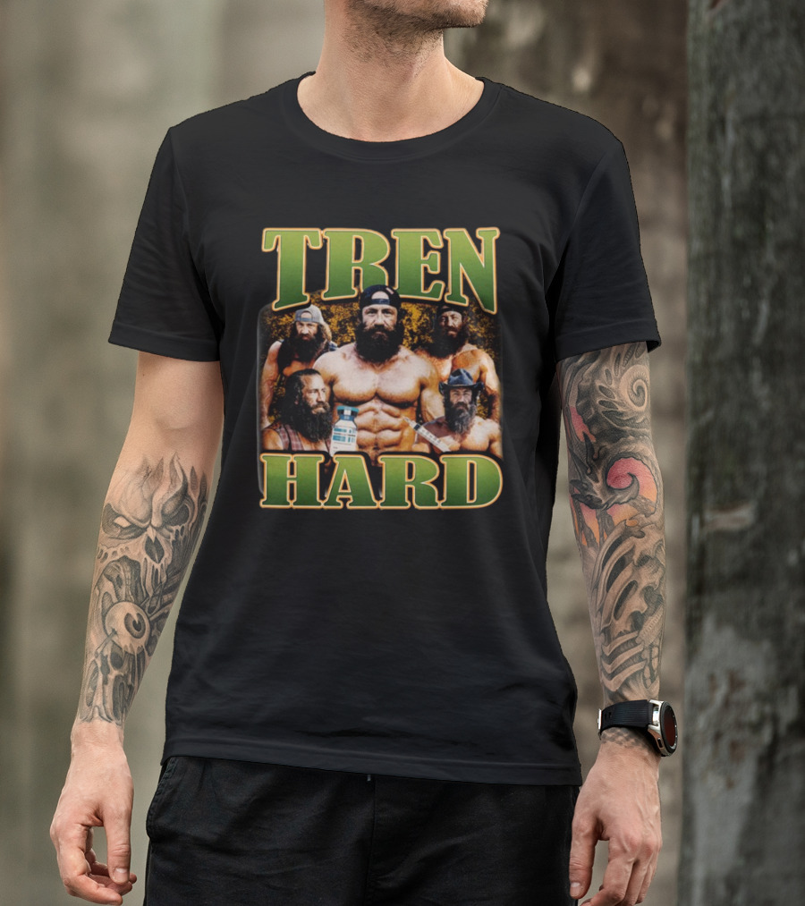 TREN HARD Bodybuilding Bearded Muscular Men With Medicine Bottle T-Shirt