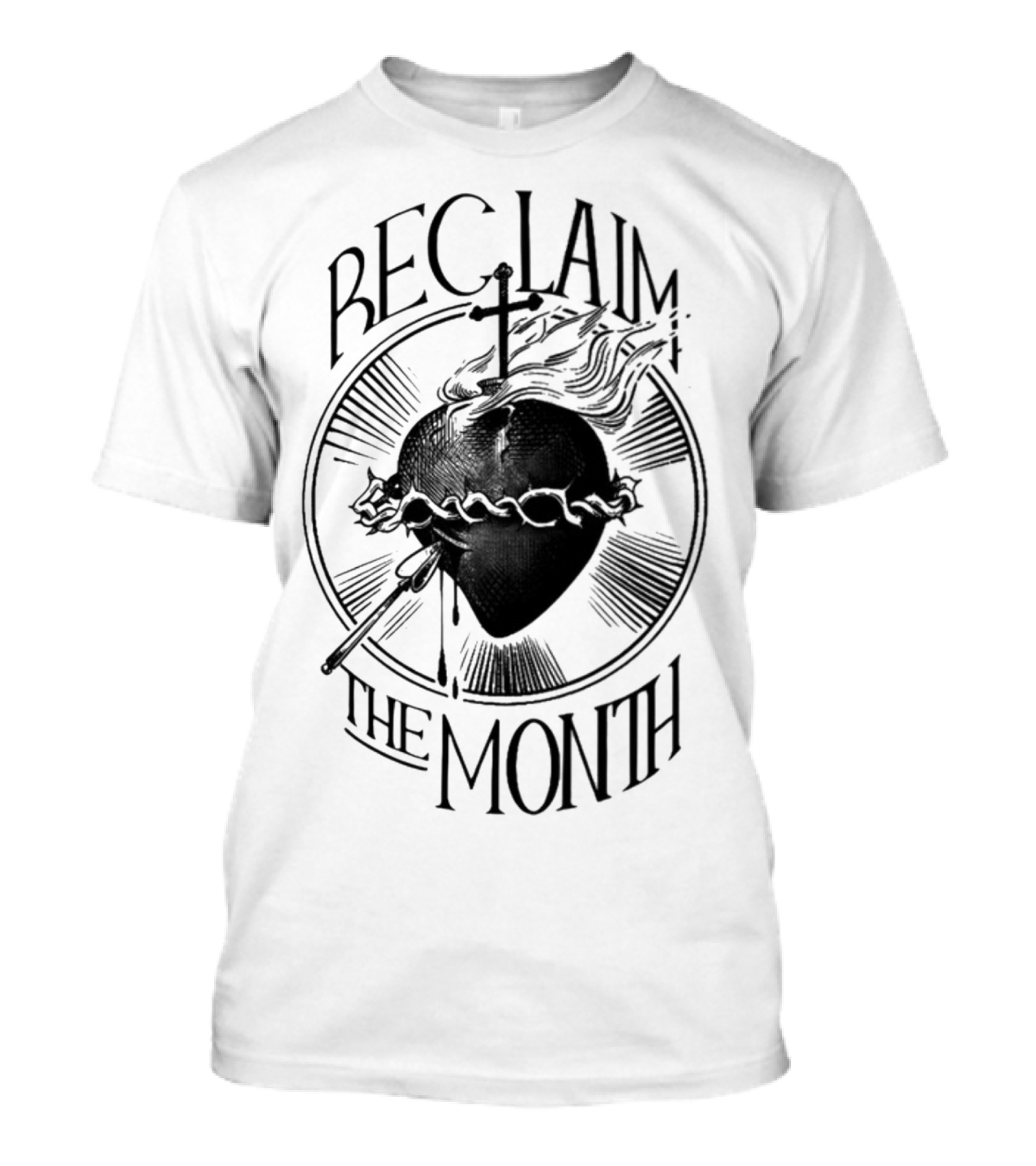 Reclaim The Month Sacred Heart Flame And Sword Iconography T-Shirt
