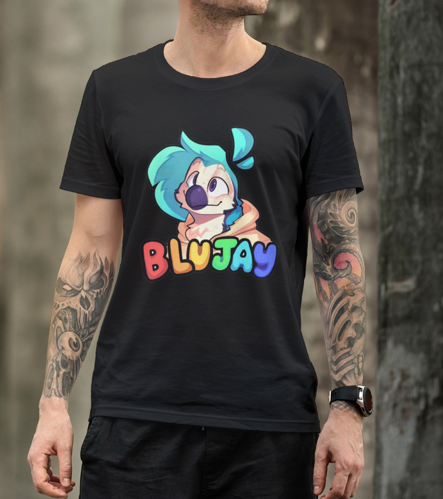 BLUJAY Blue-Haired Cartoon Character T-Shirt