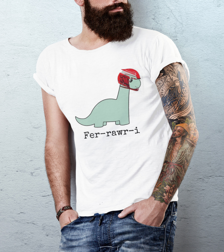 Fer-Rawr-I Dinosaur With Red Racing Helmet T-Shirt