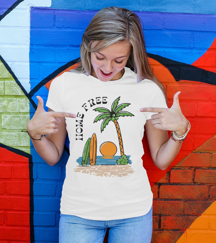 Home Free Surf And Sun Beach Palm Surfboards Sunset T-Shirt