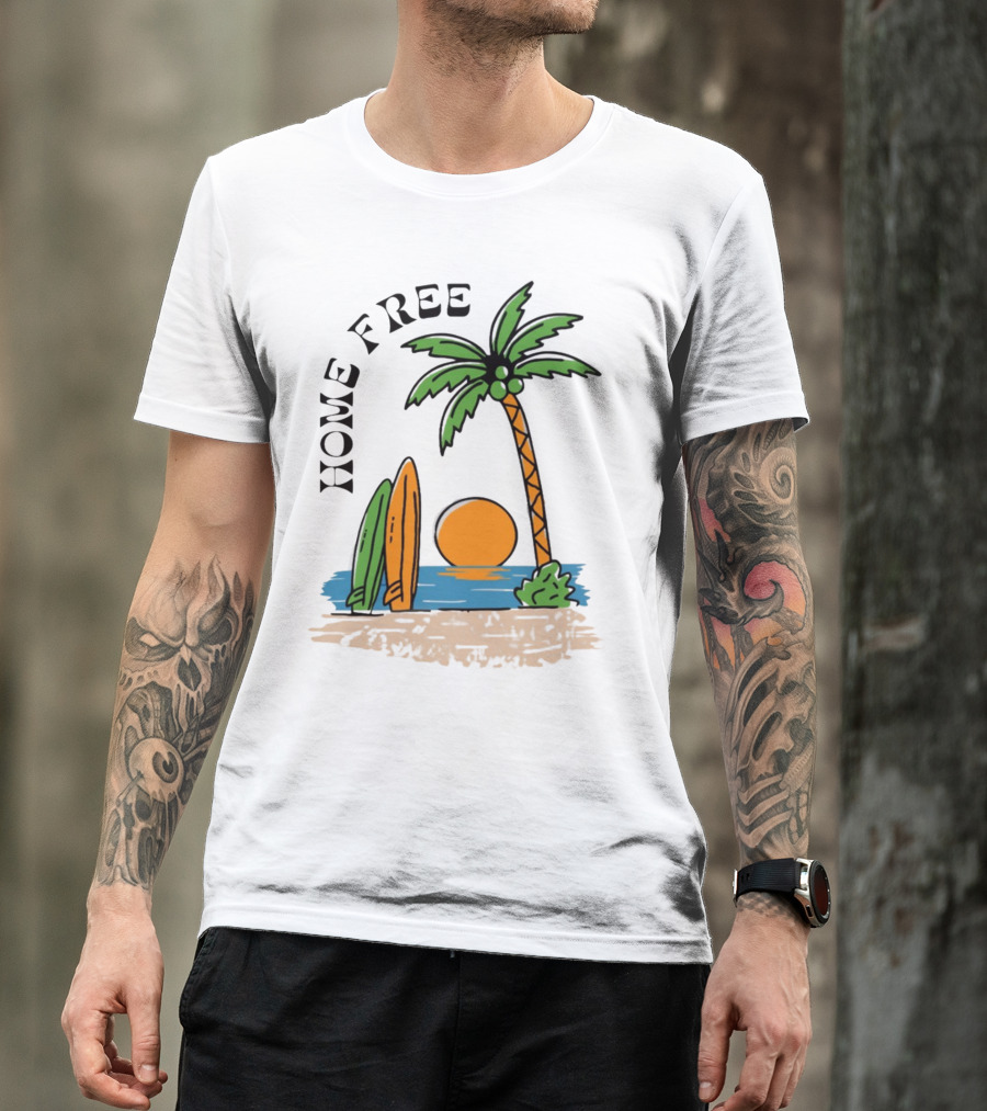Home Free Surf And Sun Beach Palm Surfboards Sunset T-Shirt