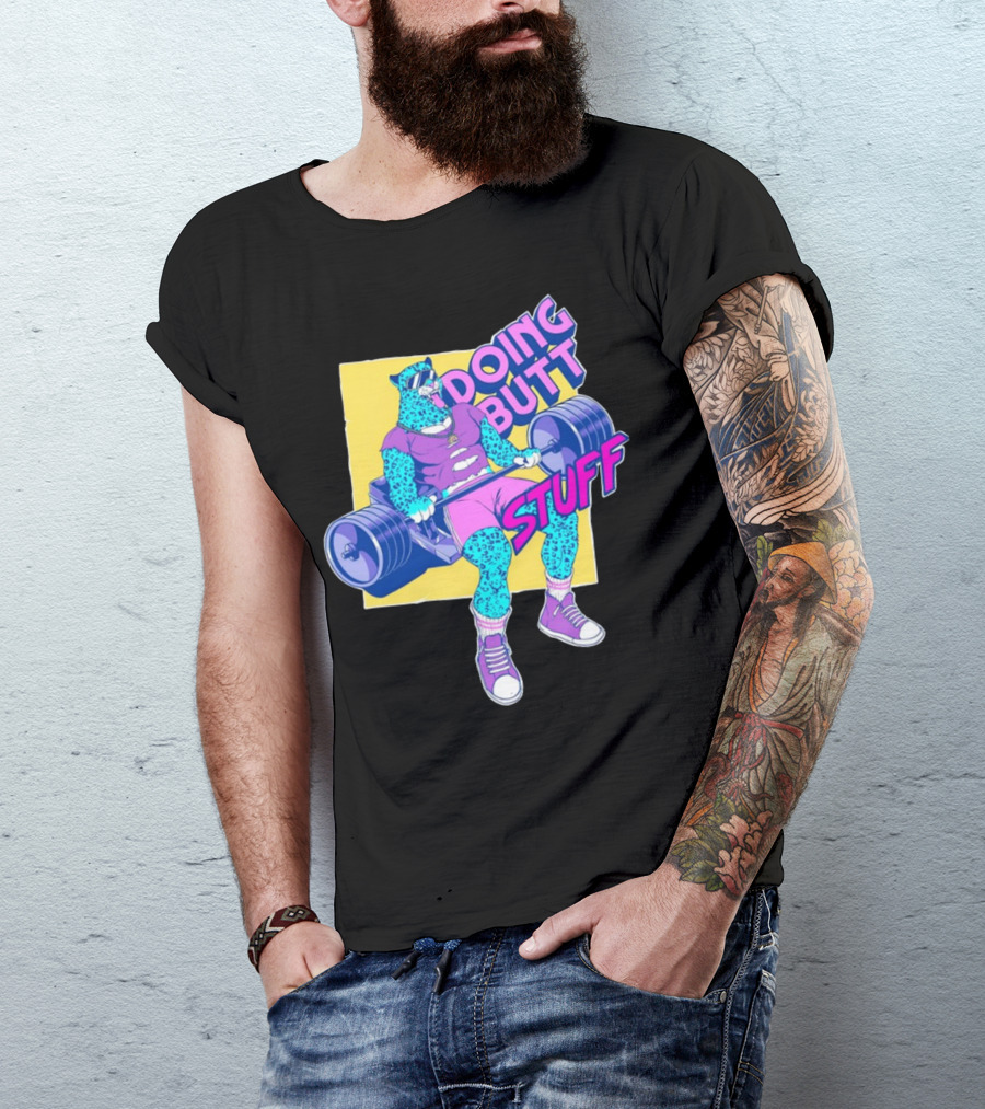 Doing Butt Stuff Leopard Lifting Weights T-Shirt