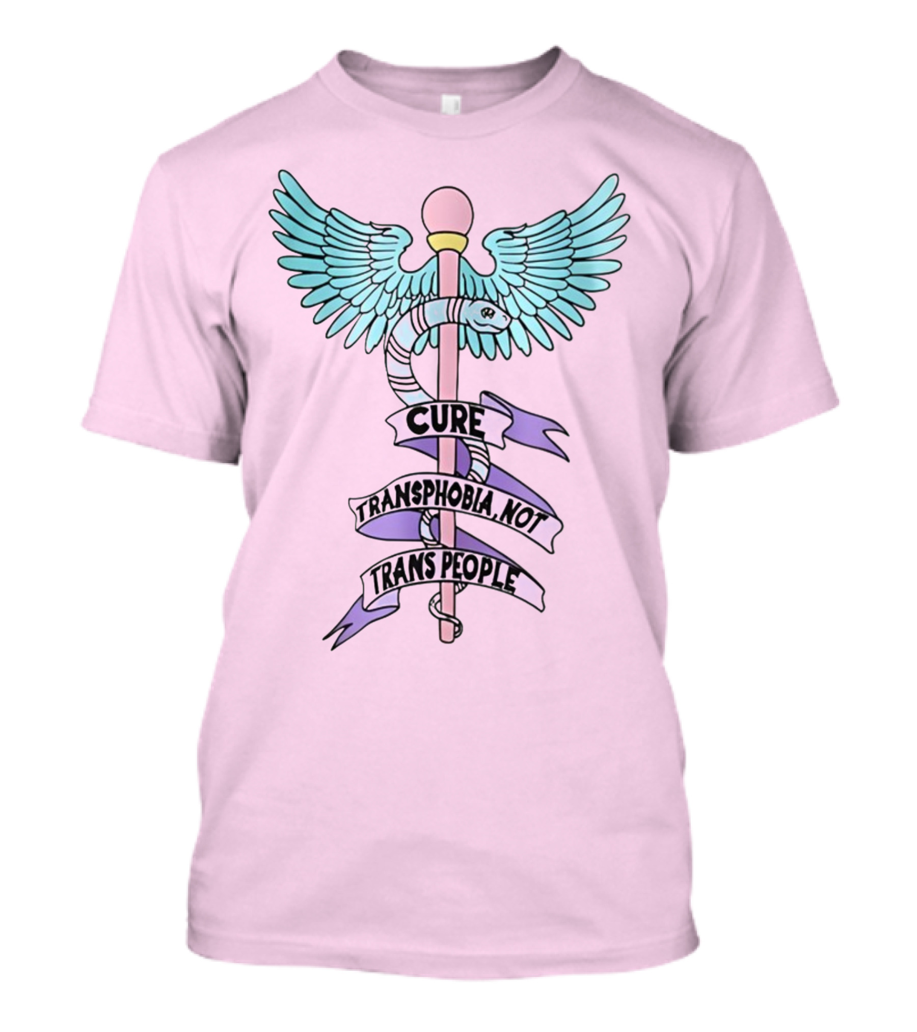 Abprallen Cure Transphobia Not Trans People Winged Caduceus With Pastel Colors T-Shirt