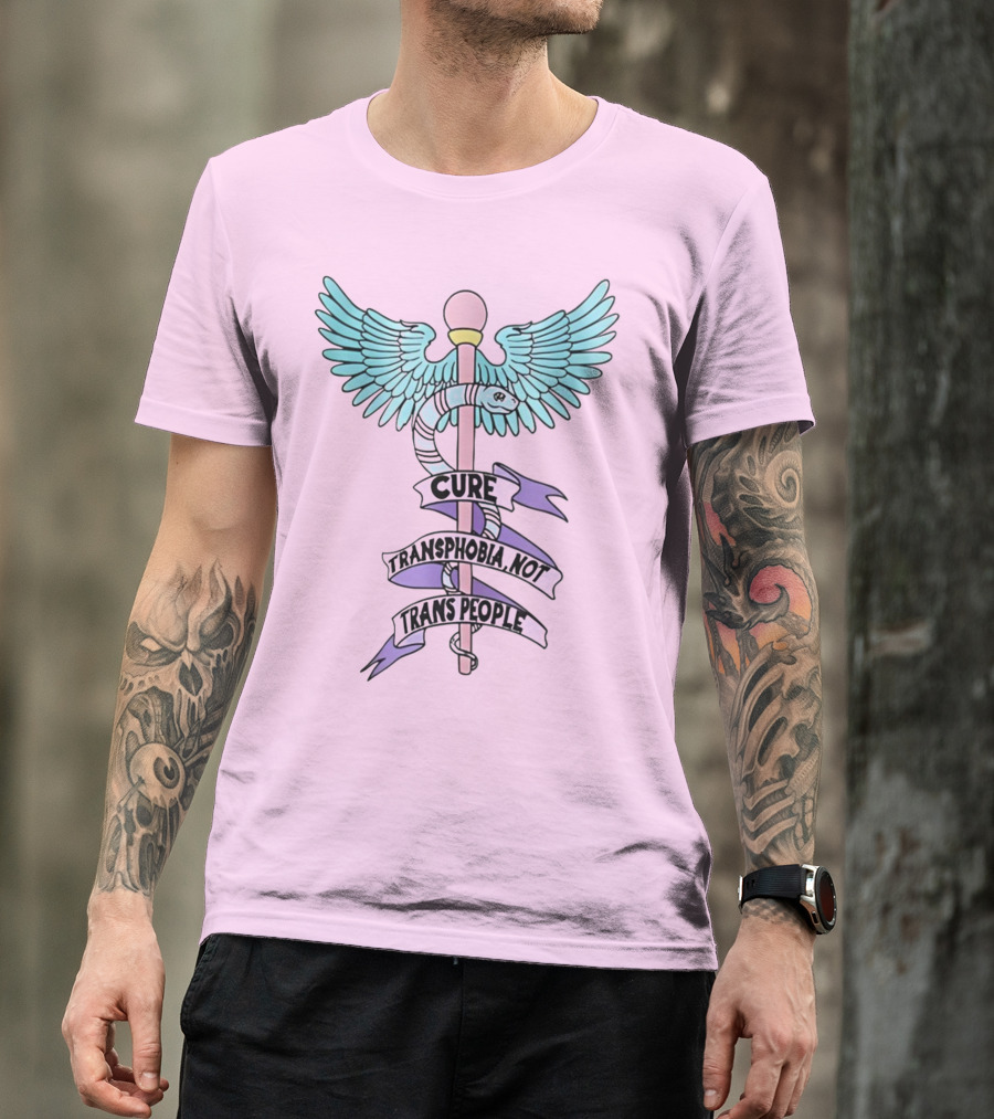 Abprallen Cure Transphobia Not Trans People Winged Caduceus With Pastel Colors T-Shirt