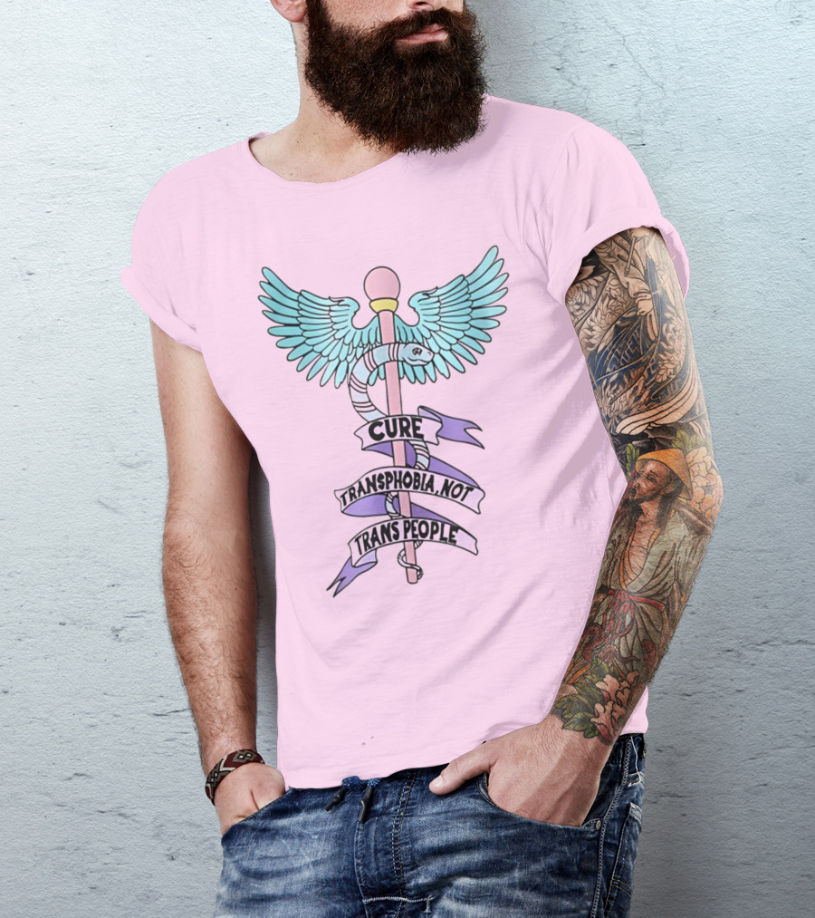 Abprallen Cure Transphobia Not Trans People Winged Caduceus With Pastel Colors T-Shirt