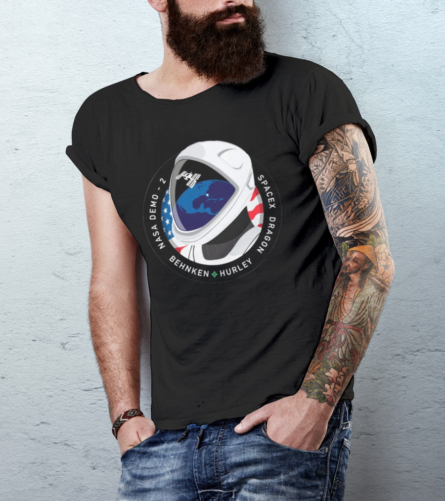 NASA Demo-2 SpaceX Dragon Behnken Hurley Helmet Patch T-Shirt