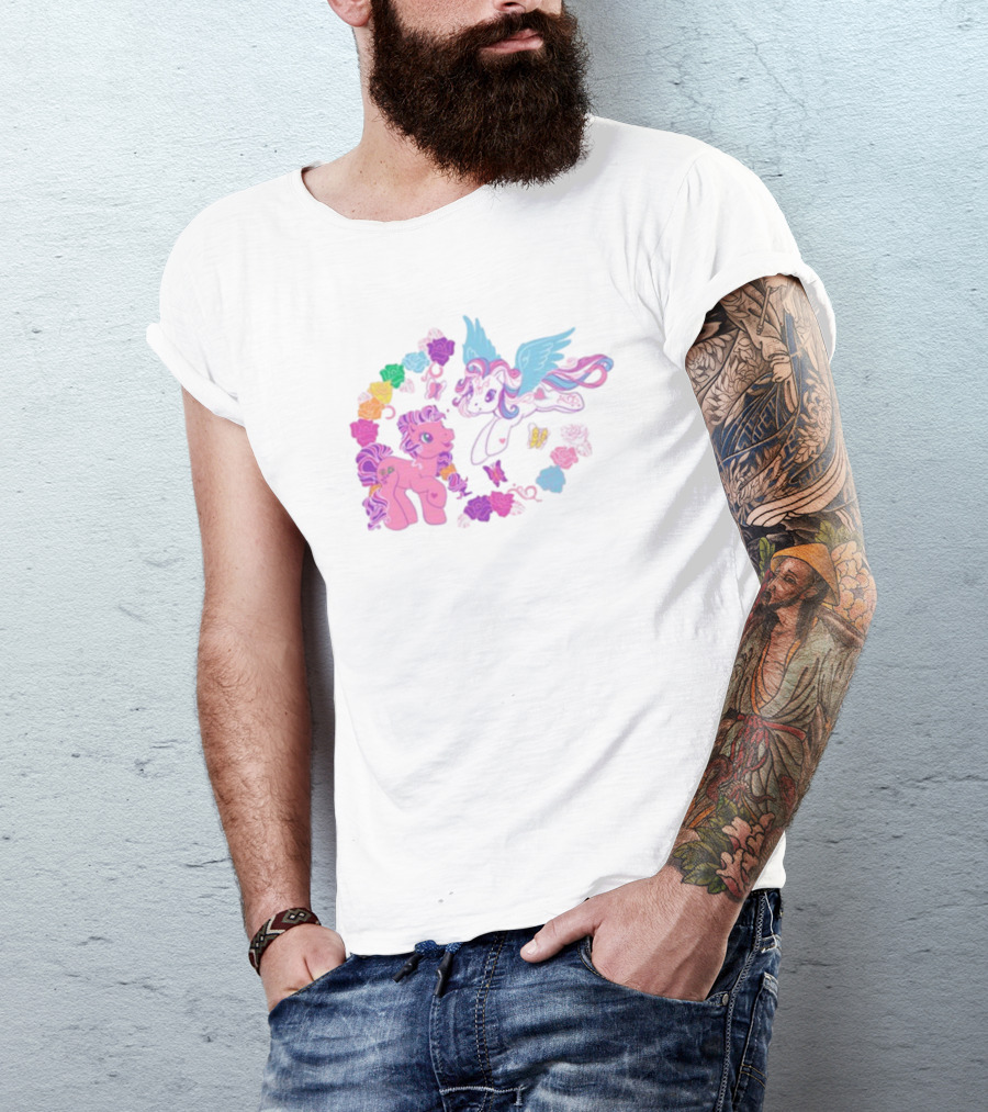 My Little Pony Rainbow Pegasus And Unicorn With Colorful Hearts And Stars T-Shirt