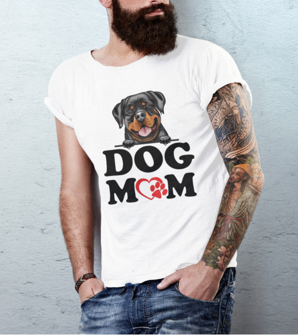 Rottweiler Dog Mom Heart Paw Design For Rottweiler Stickers Enthusiasts T-Shirt