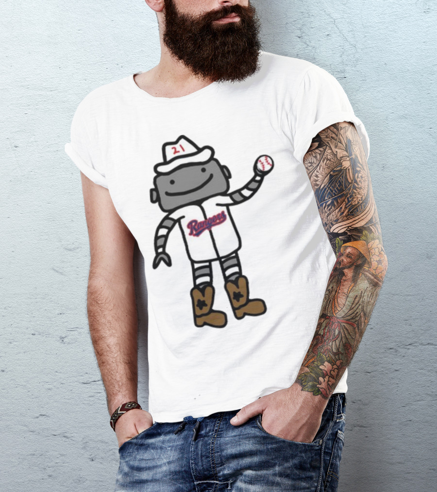 Jason Robertson Rangers 21 Robot Baseball Cartoon With Cowboy Boots T-Shirt