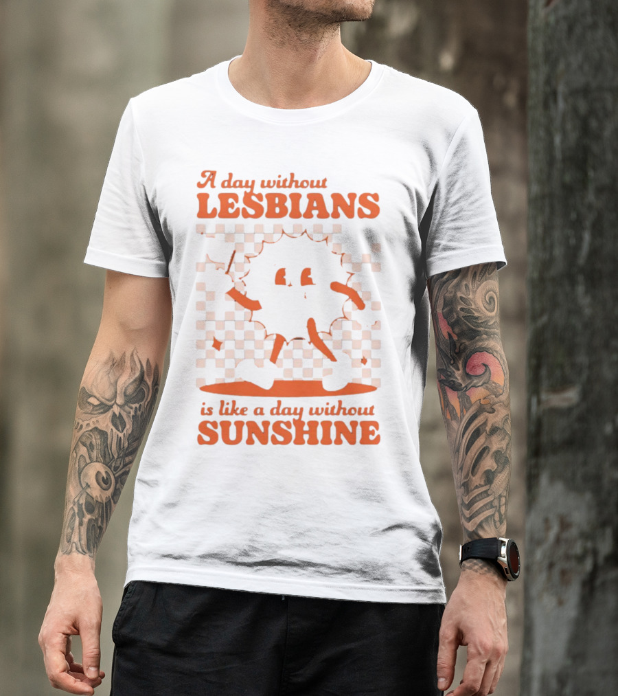 A Day Without Lesbians Is Like A Day Without Sunshine Checkered Sun Character T-Shirt