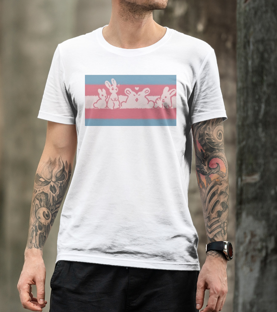 Starsleeps Trans Pride Rabbits On Transgender Flag Background T-Shirt