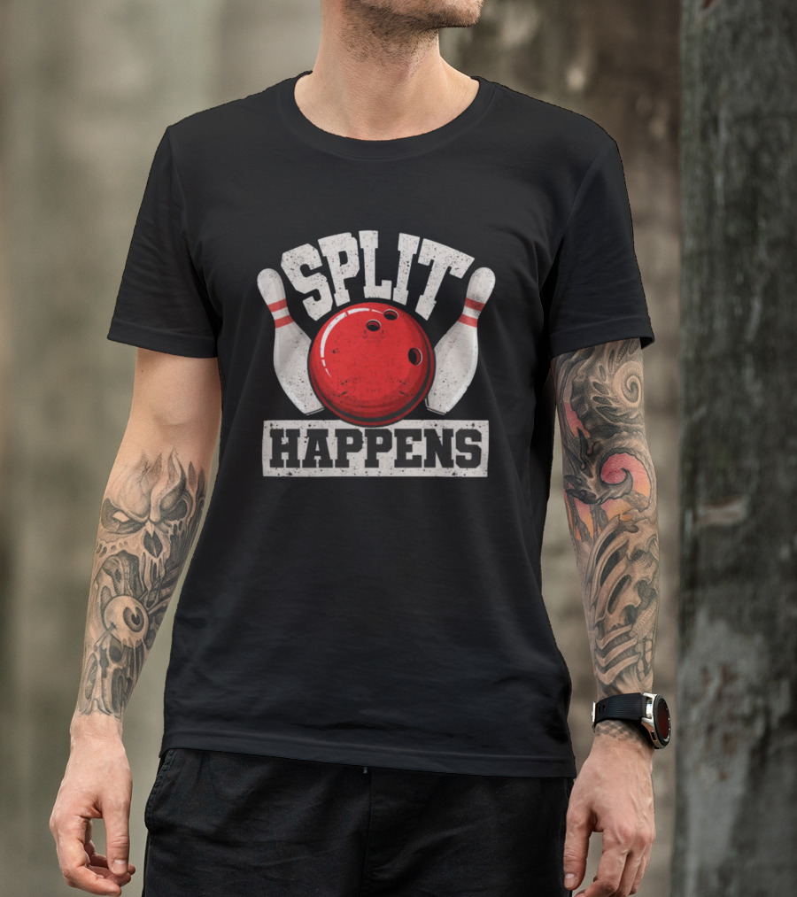 Split Happens Funny Bowler Pin Humor Strike Team T-Shirt