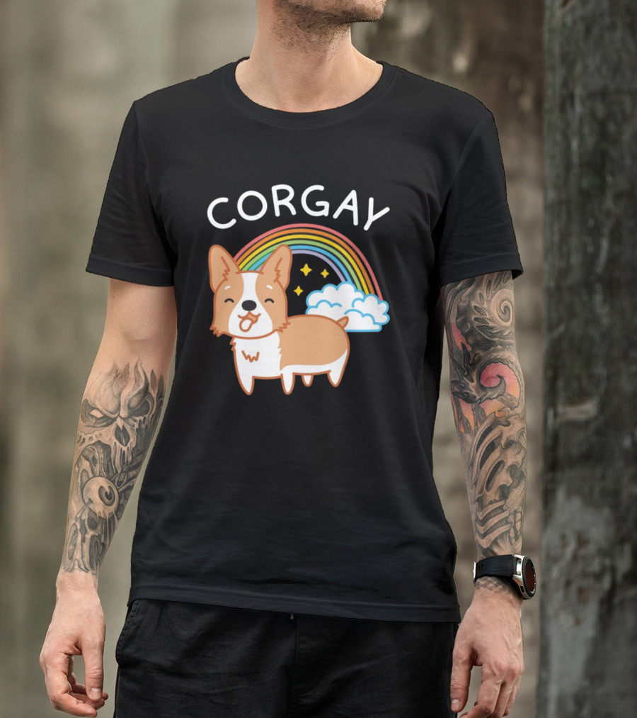 Corgay Rainbow Clouds And Stars With Corgi T-Shirt