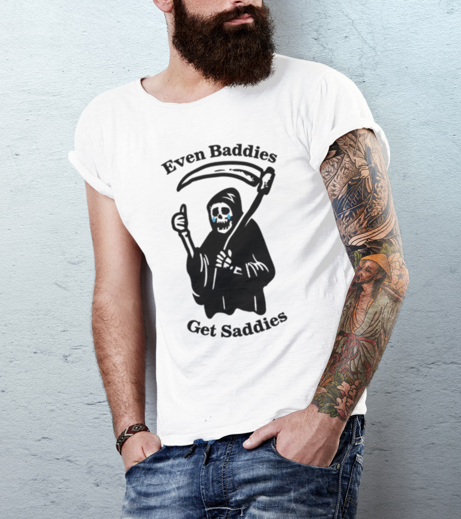 Even Baddies Get Saddies Cartoon Grim Reaper Crying T-Shirt