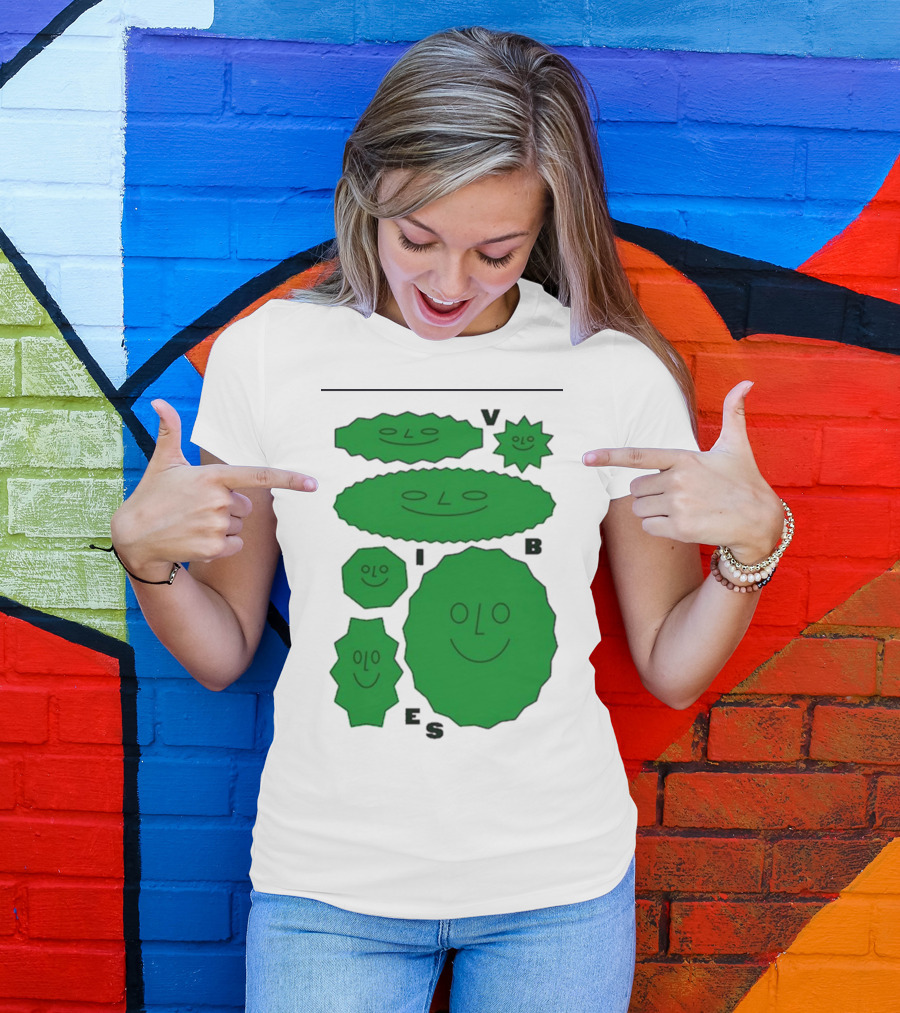 Vibes Smiling Green Shapes Faces T-Shirt