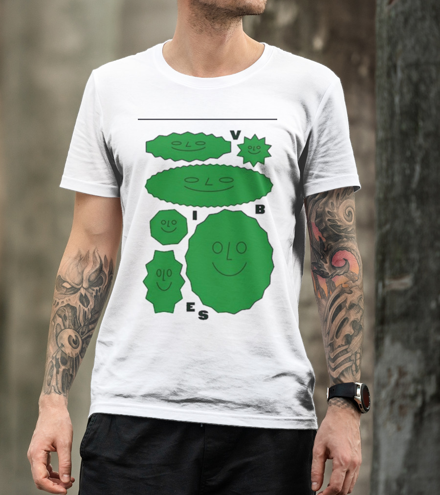 Vibes Smiling Green Shapes Faces T-Shirt