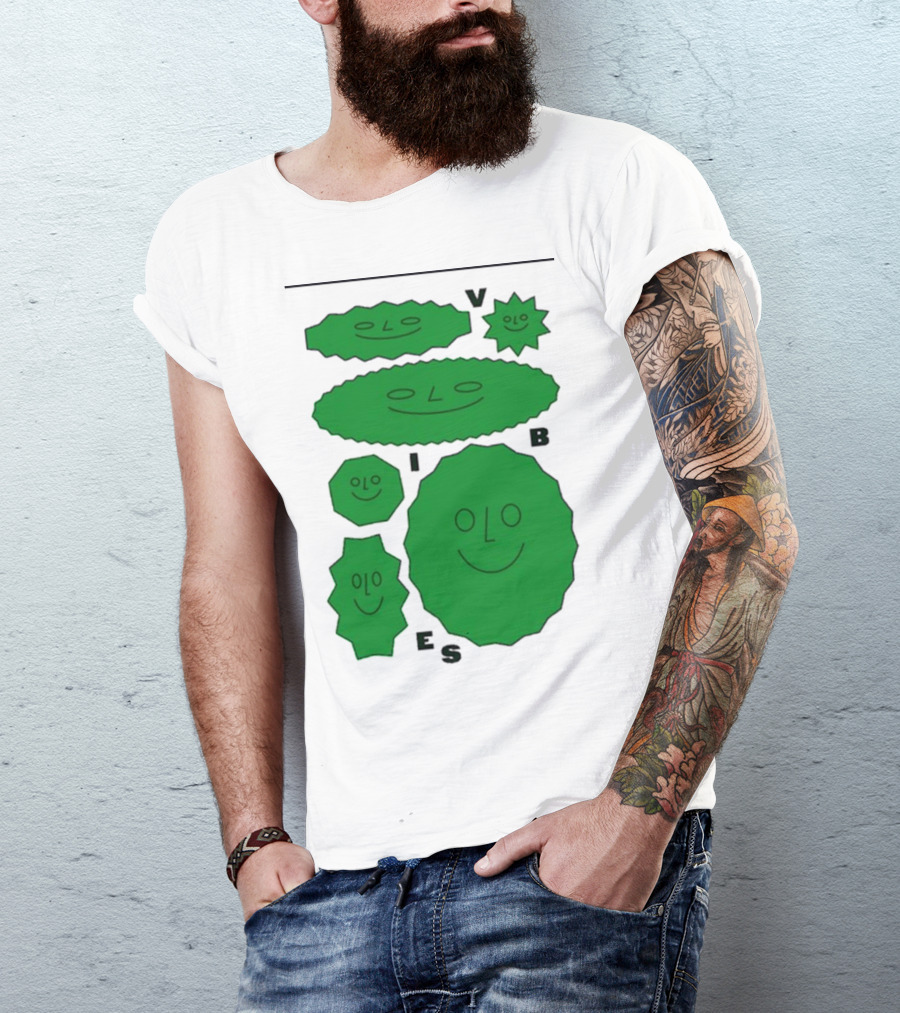 Vibes Smiling Green Shapes Faces T-Shirt