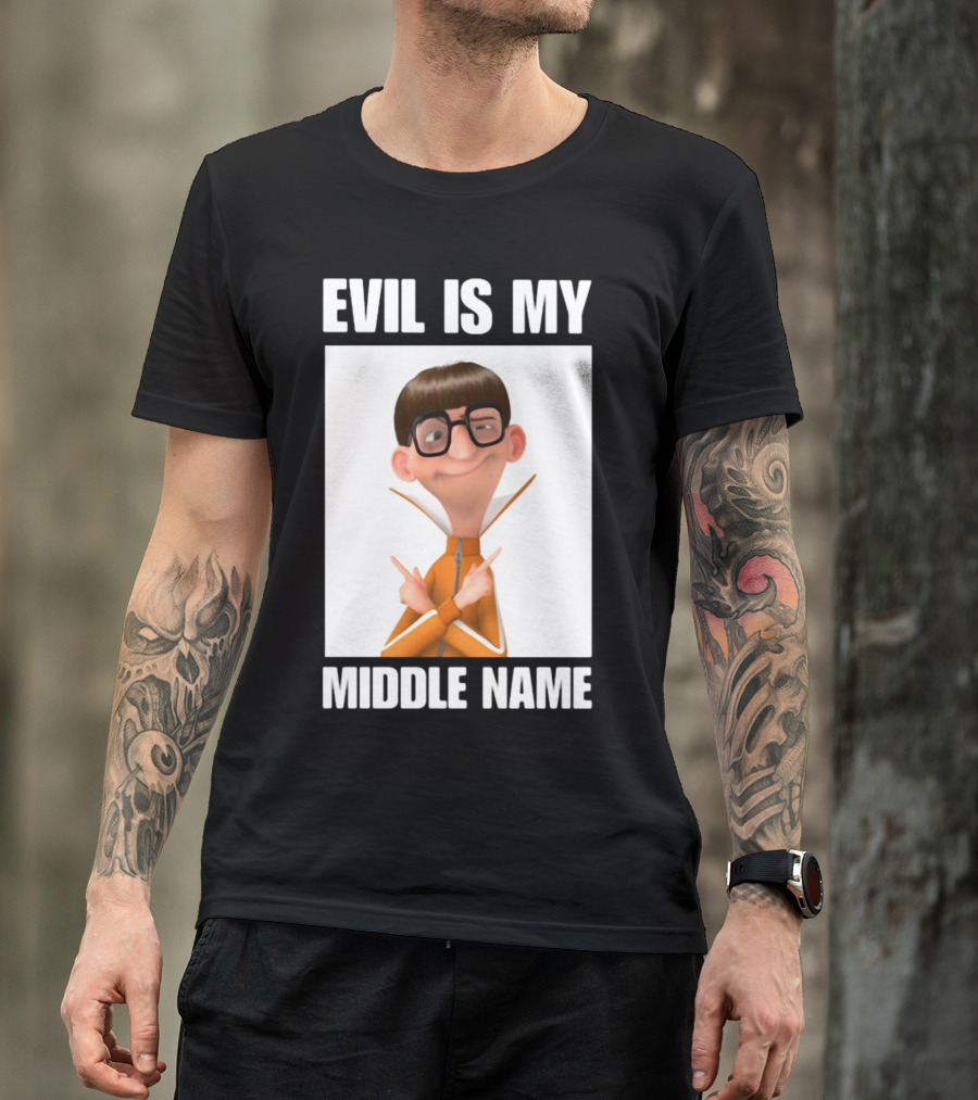 Evil Is My Middle Name Animated Character With Orange Outfit And Glasses T-Shirt