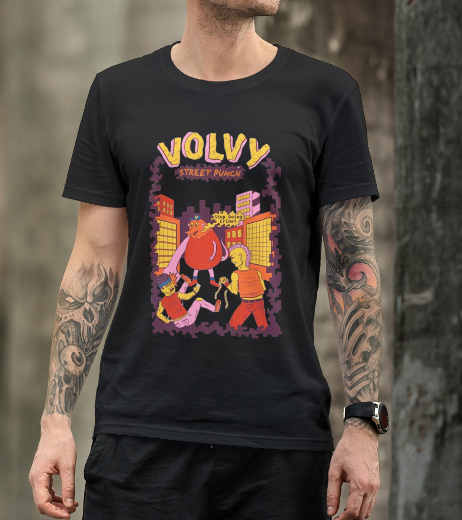 Volvy Street Punch Stop Doing Crime Retro Action T-Shirt