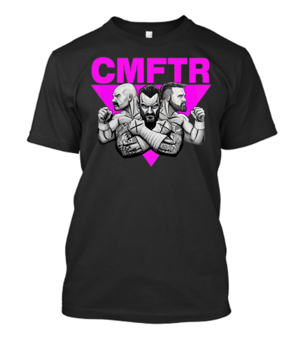 CMFTR Hal Haney Wrestling Trio With Beards And Tattoos On Pink Triangle T-Shirt