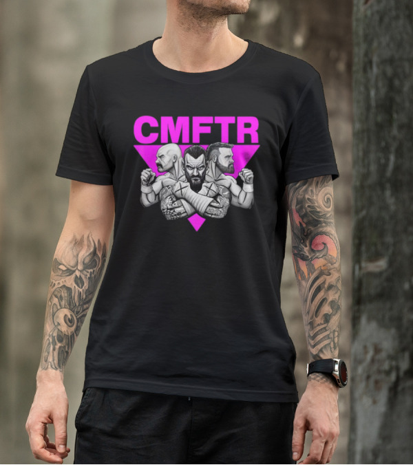 CMFTR Hal Haney Wrestling Trio With Beards And Tattoos On Pink Triangle T-Shirt