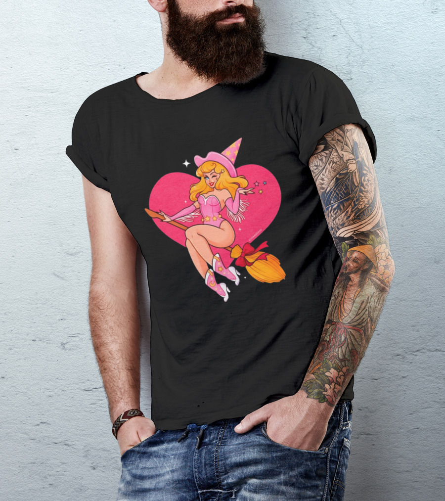 Sugarbones Barbie Witch Heart Pink Broomstick Stars T-Shirt