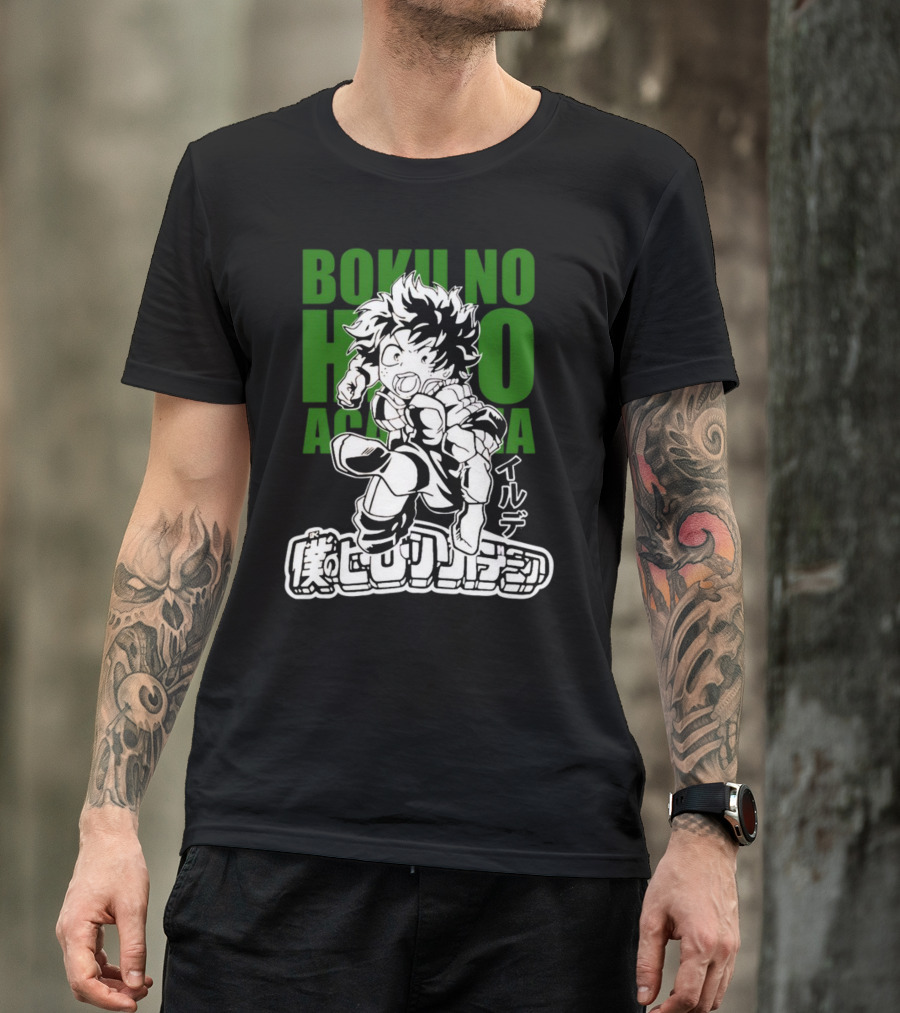 Boku No Hero Academia Manga Style Character Japanese Text T-Shirt