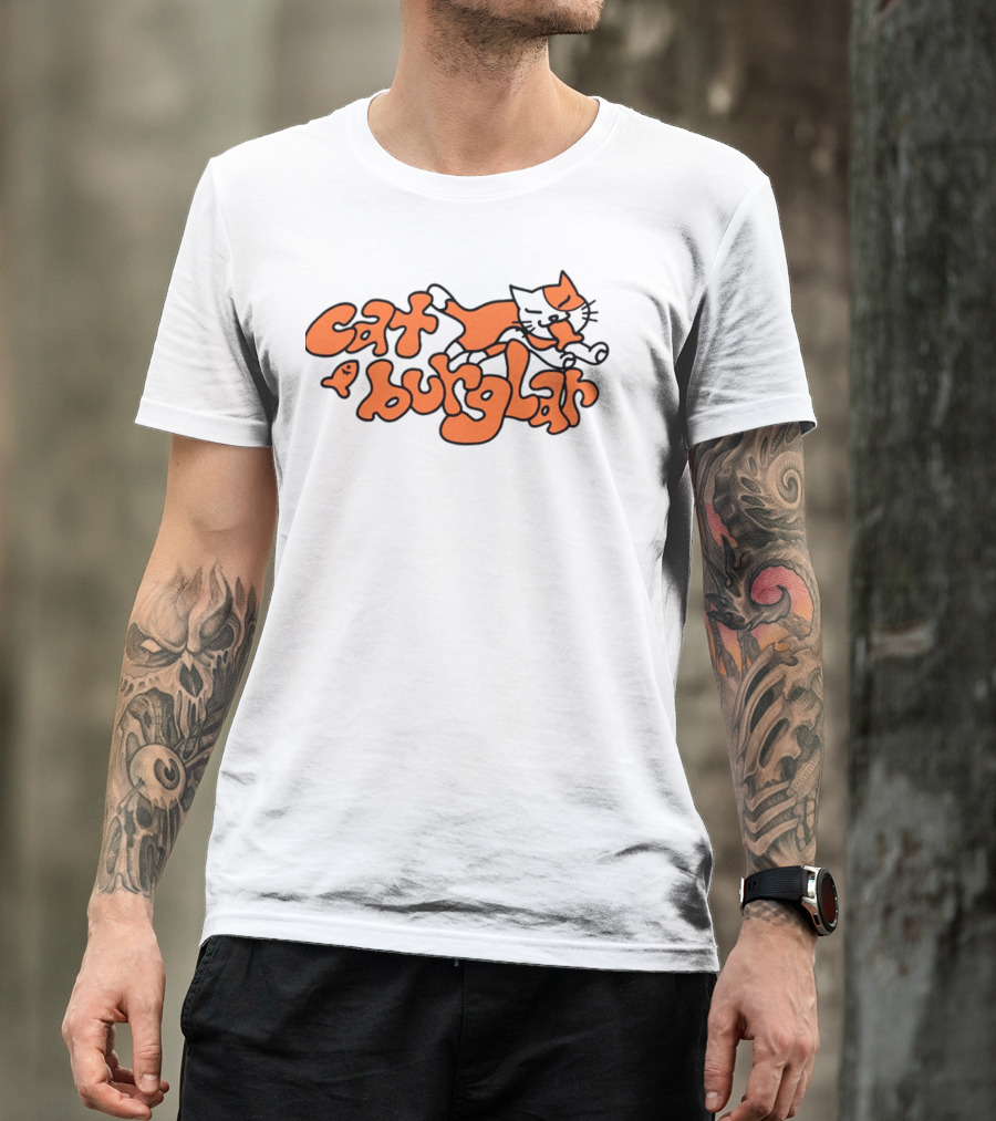 Cat Burglar Playful Cartoon Cat With Fish Bone T-Shirt