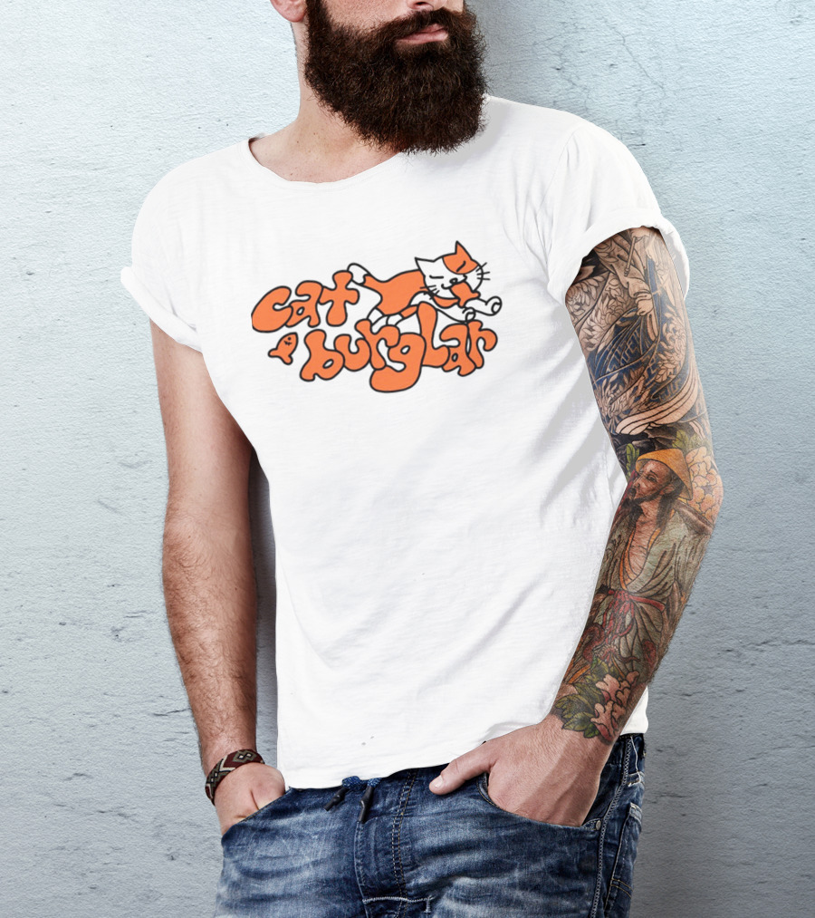 Cat Burglar Playful Cartoon Cat With Fish Bone T-Shirt