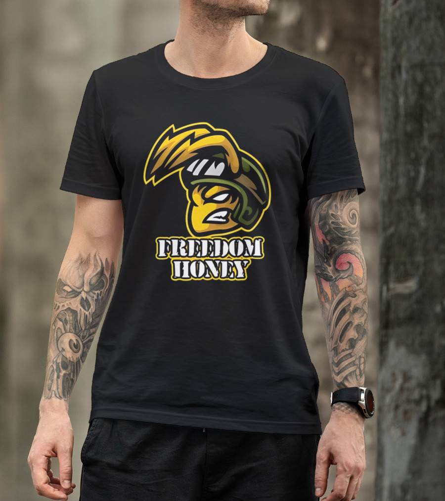 Freedom Honey Angry Yellow Cartoon Soldier Helmet T-Shirt