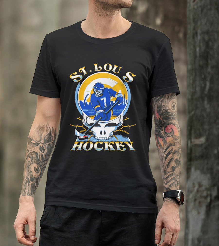 St Louis Hockey Grateful Dead Inspired Skeleton Playing Hockey T-Shirt