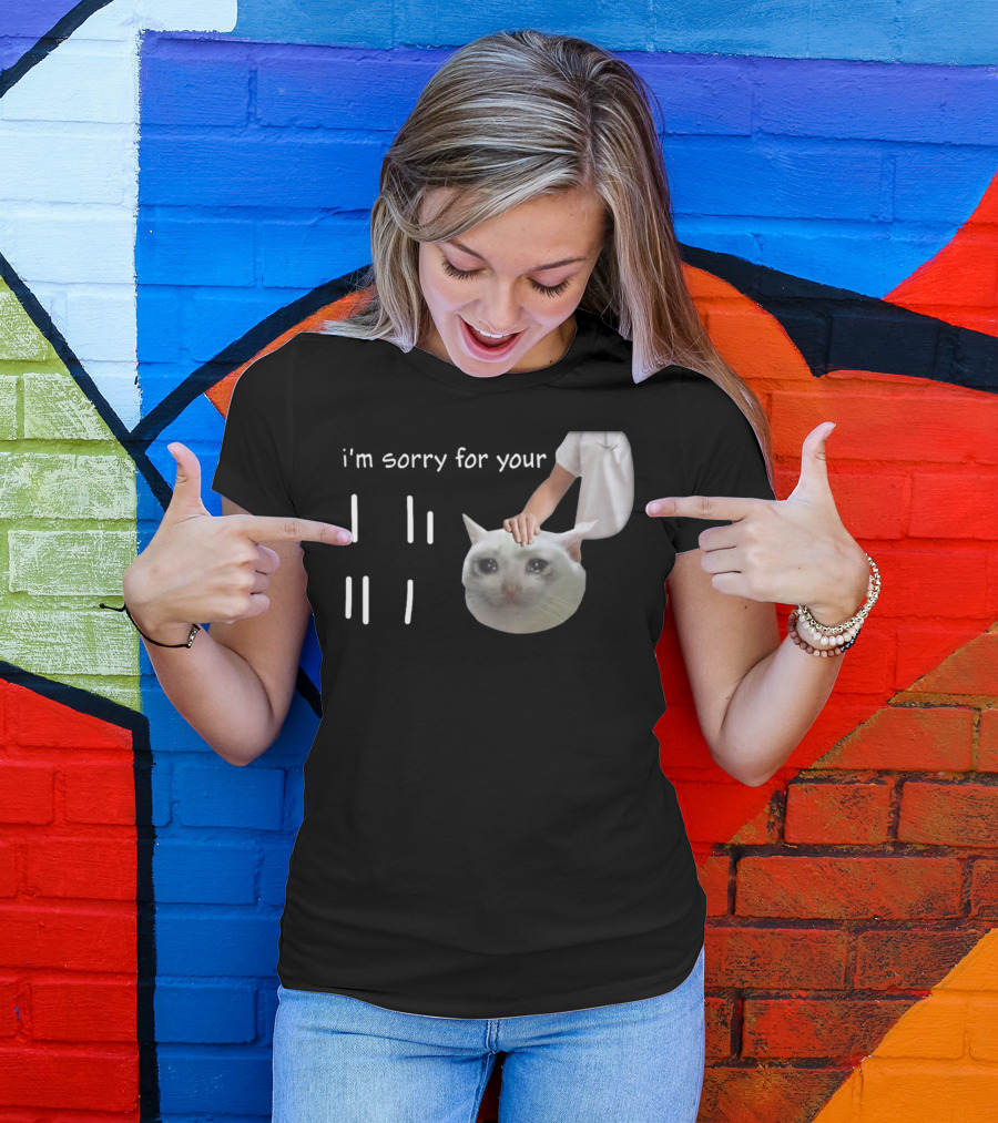 I'm Sorry For Your Loss Cat Crying Meme Hand Patting T-Shirt