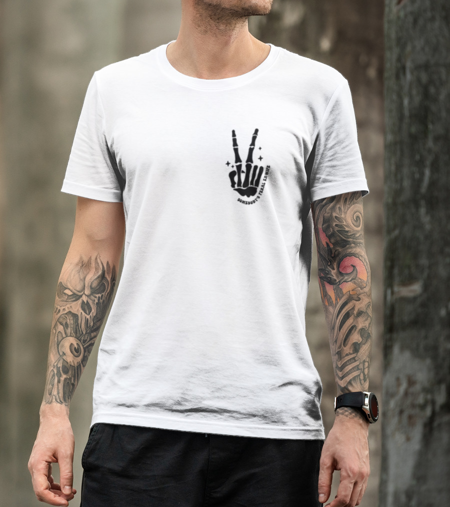 Somebody's Feral Ex Wife Skeleton Peace Hand Gesture T-Shirt