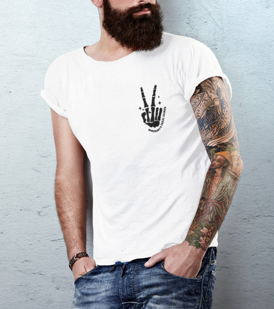 Somebody's Feral Ex Wife Skeleton Peace Hand Gesture T-Shirt