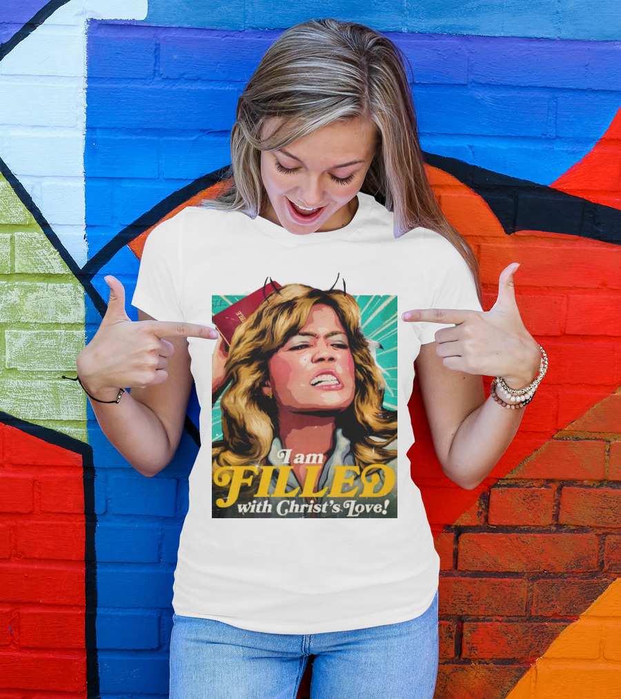 I Am Filled With Christ's Love Vintage Comic Style Woman Holding Bible T-Shirt