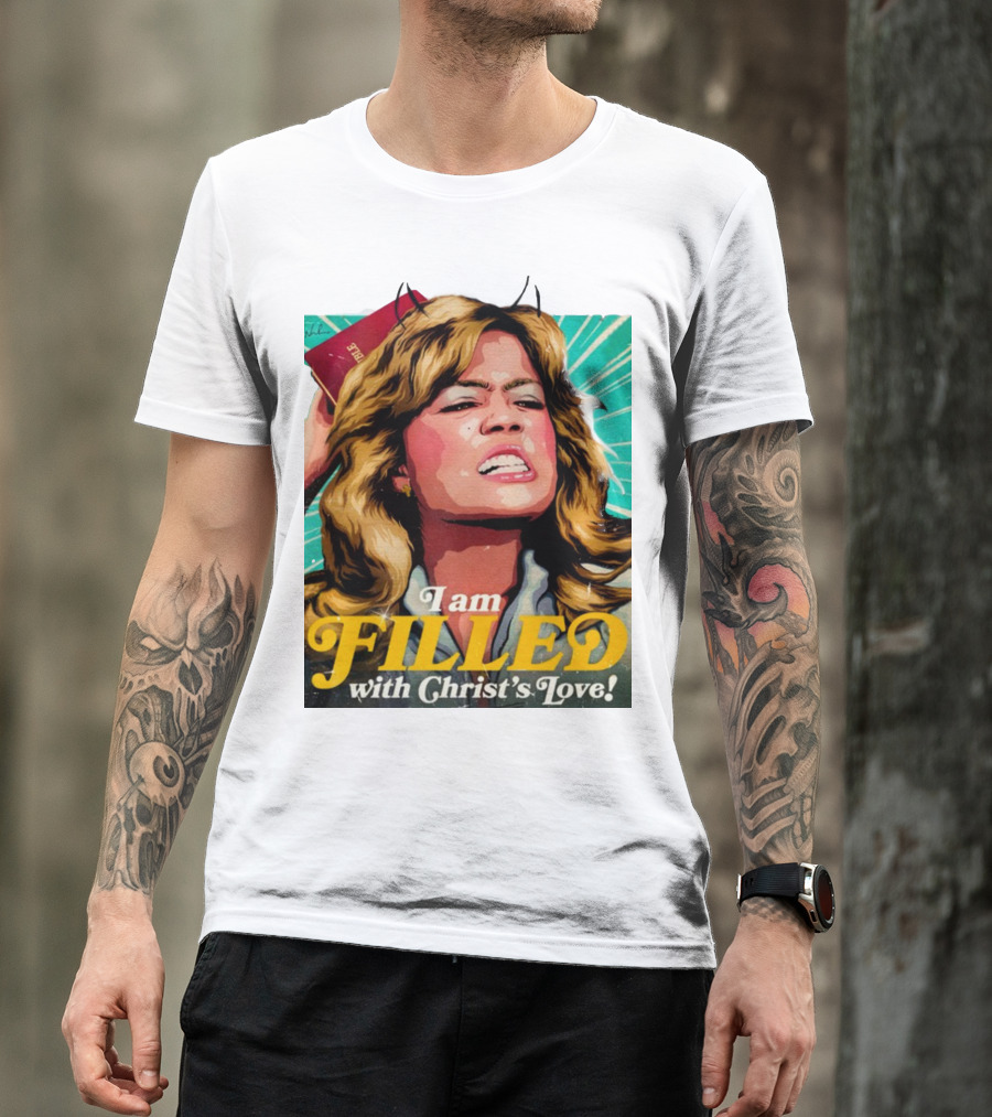 I Am Filled With Christ's Love Vintage Comic Style Woman Holding Bible T-Shirt