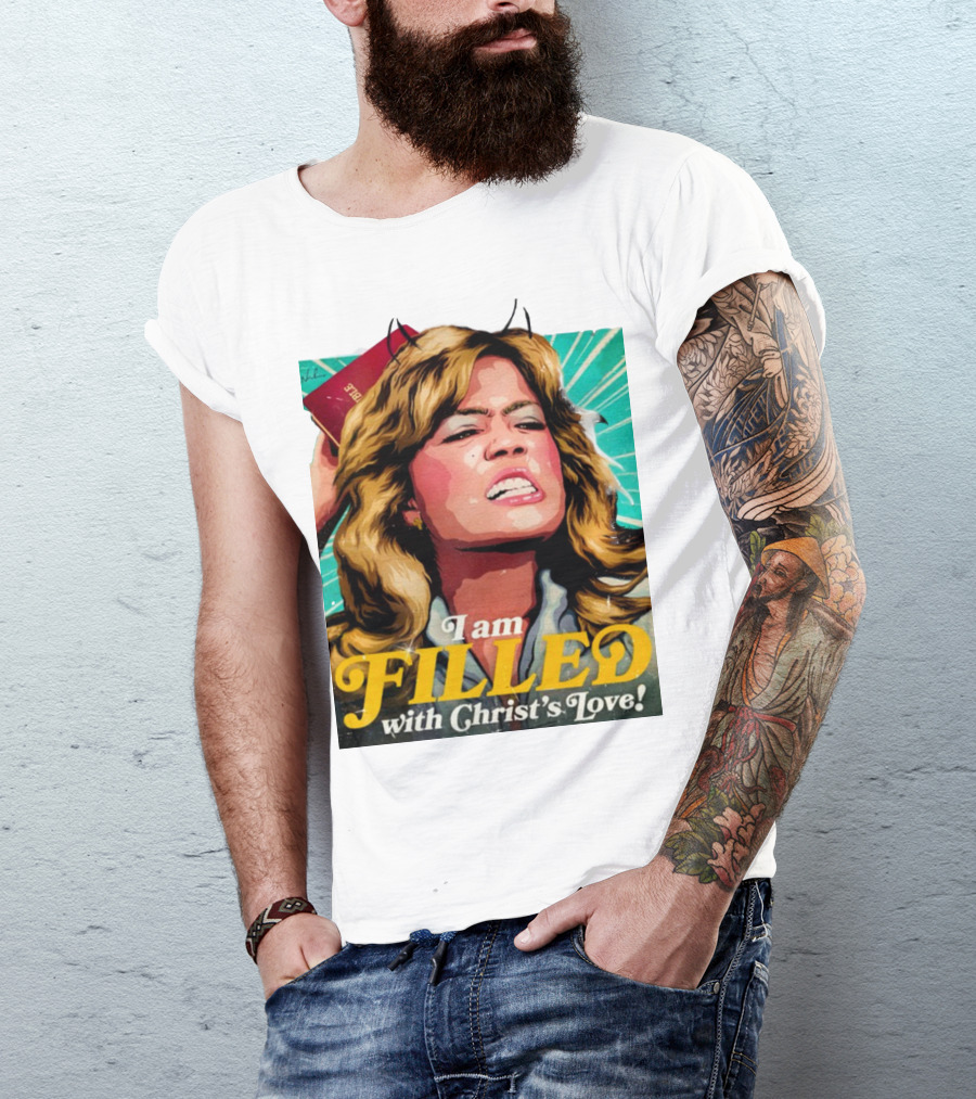 I Am Filled With Christ's Love Vintage Comic Style Woman Holding Bible T-Shirt