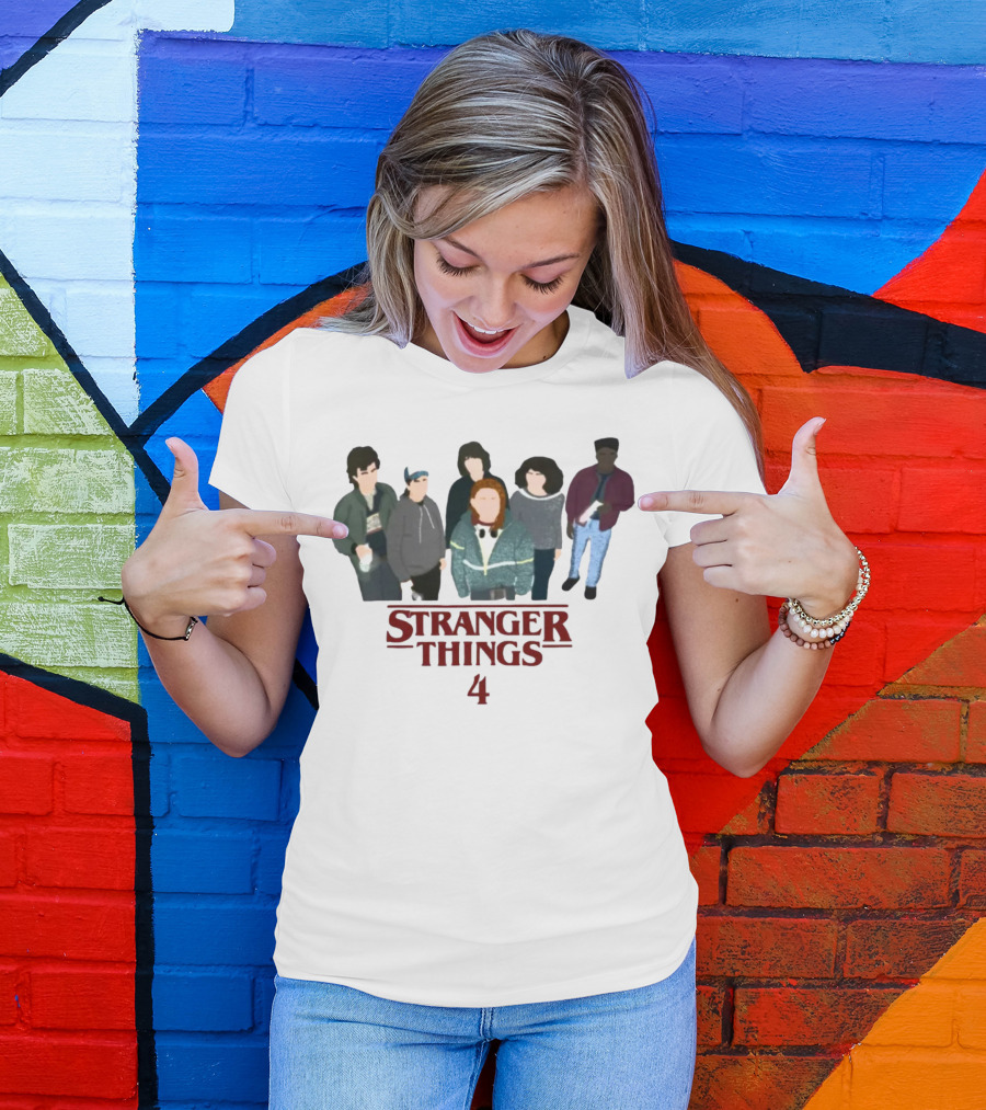 Stranger Things 4 Cast Illustration Steve Harrington Group T-Shirt