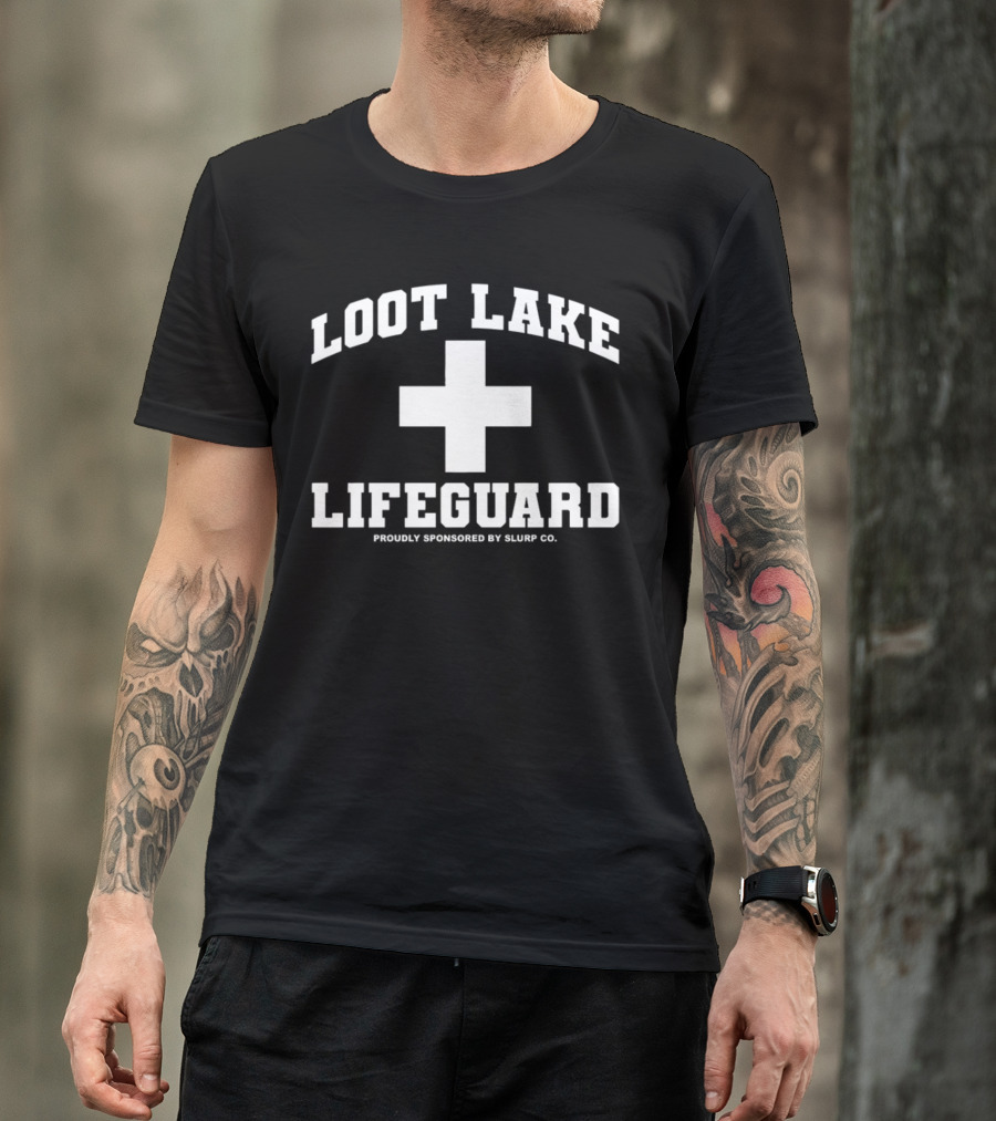 Loot Lake Lifeguard Sponsored By Slurp Co Bold Text Plus T-Shirt